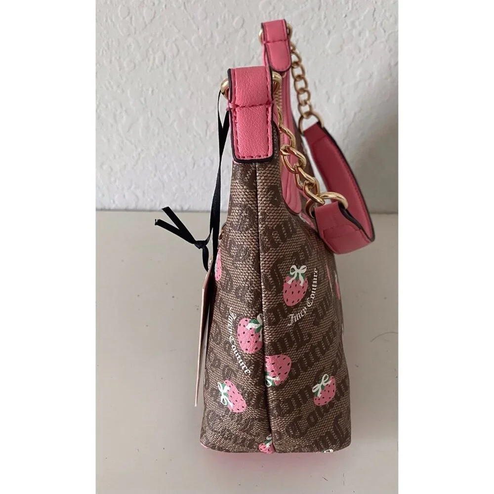 Juicy Couture Berry Sweet Hobo Bag Chestnut Chino‎ W/Strawberry Charm NEW